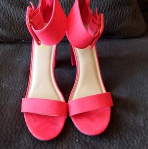 Red chunky heel with buckle strap